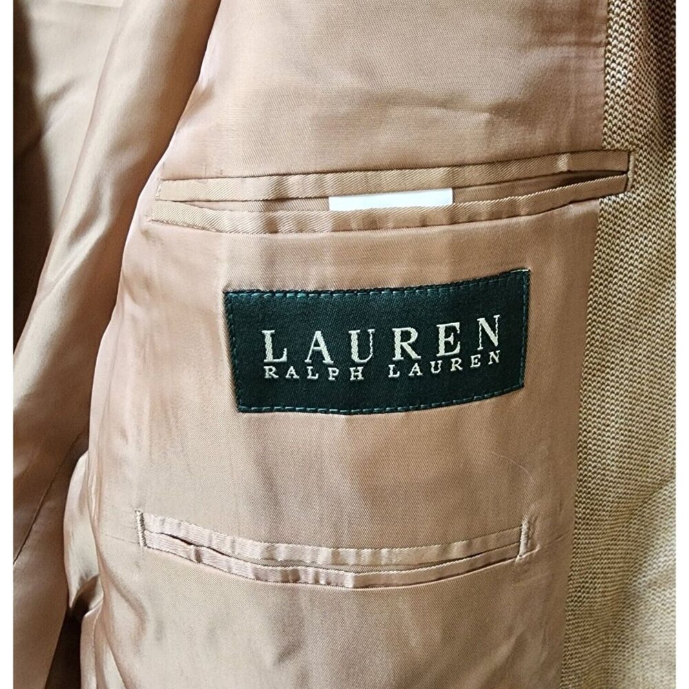 Lauren Ralph Lauren Beige 2 Button Blazer Suit Jacket Size 46 L Silk Wool Blend - Picture 12 of 14